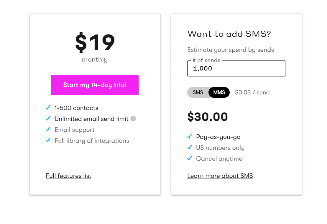 Email Services Like Mailchimp - Drip pricing MMS